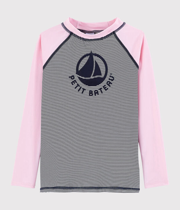 Tee-shirt anti-uv recycl&eacute; enfant fille - gar&ccedil;on rose/multicouleur