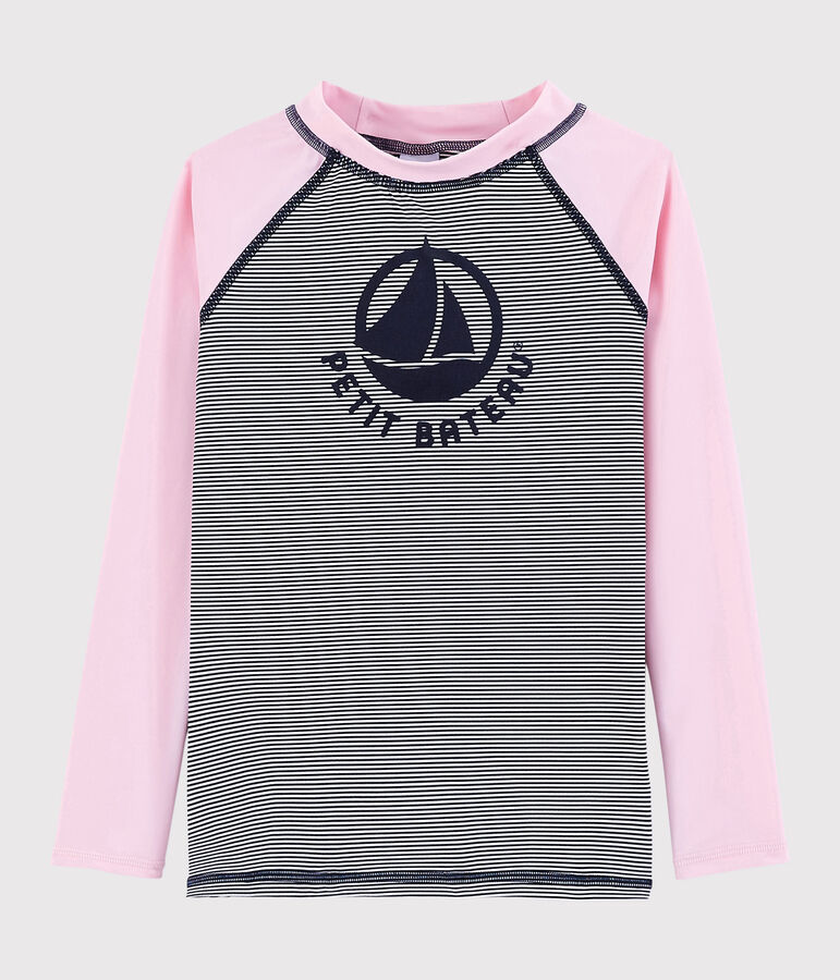Tee-shirt anti-uv recycl&eacute; enfant fille - gar&ccedil;on rose/multicouleur