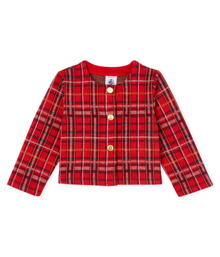 Cardigan b&eacute;b&eacute; fille &agrave; carreaux rouge TERKUIT/blanc MULTICO CN