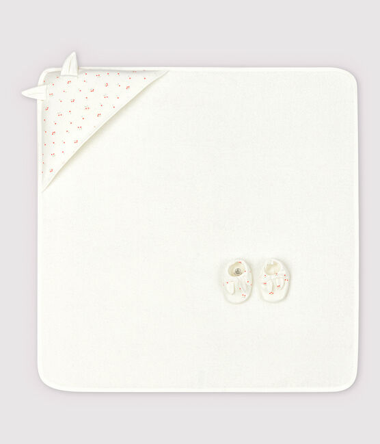 Coffret carré de bain et chaussons bébé en éponge et coton biologique blanc MARSHMALLOW/blanc MULTICO