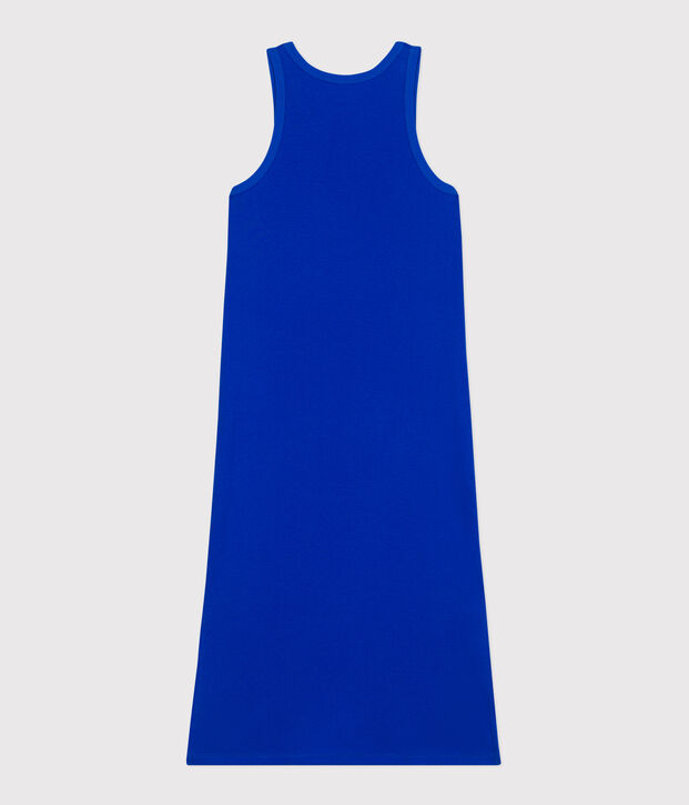 Robe d&eacute;bardeur longue femme en coton bleu vif