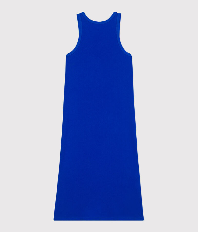 Robe d&eacute;bardeur longue femme en coton bleu