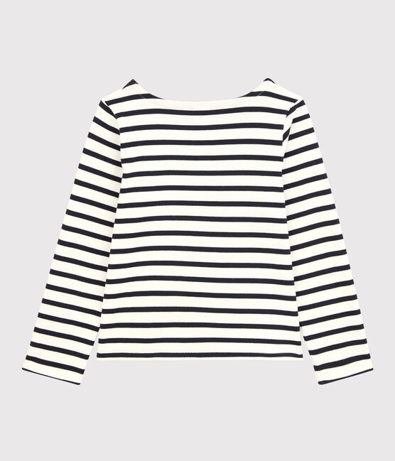 Marinière en coton enfant fille blanc MARSHMALLOW/bleu SMOKING