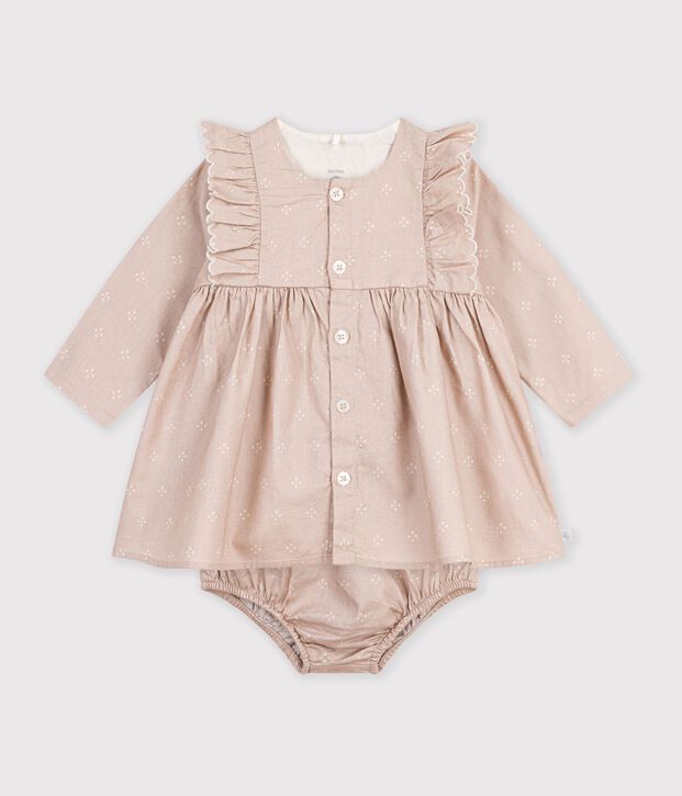 Robe b&eacute;b&eacute; en coton imprim&eacute; graphique &eacute;cru/blanc