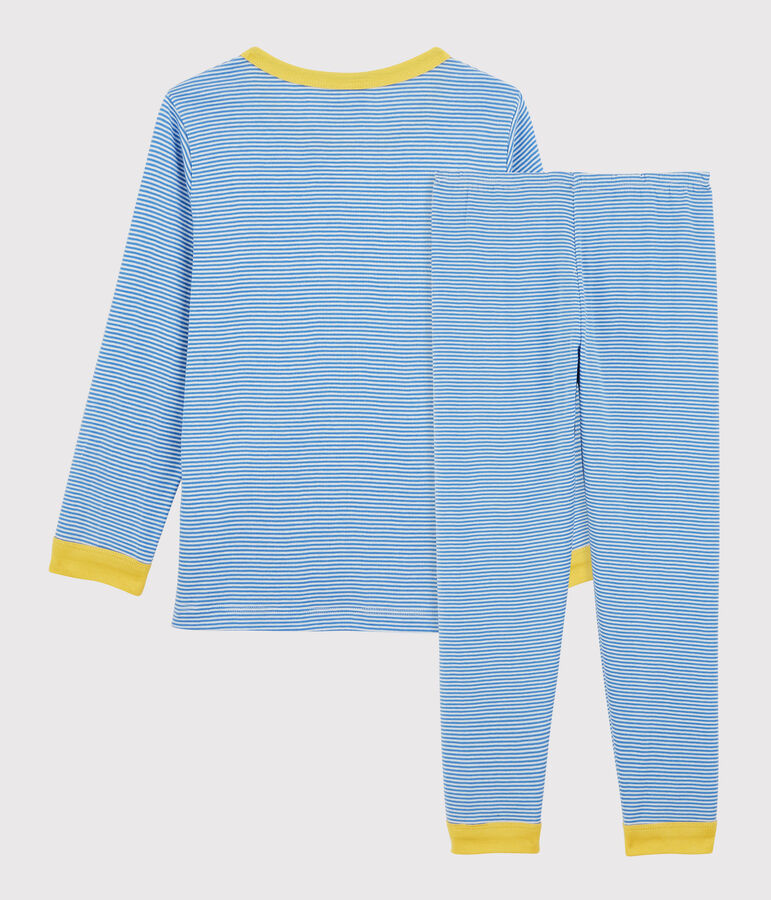 Pyjama ray&eacute; milleraies en coton enfant bleu BRASIER/gris MARSHMALLOW