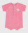 Combicourte bébé en coton éponge manches courtes unie et badge rose PEONIA