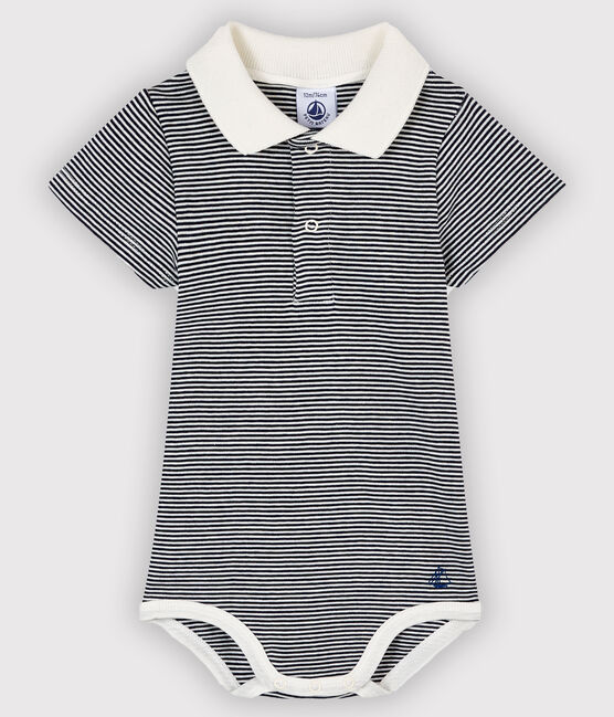 Body col polo rayé bébé garçon bleu SMOKING/blanc MARSHMALLOW