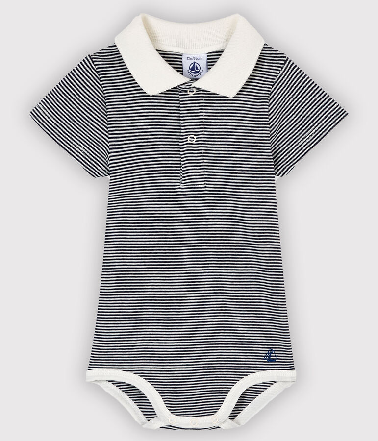 Body col polo ray&eacute; b&eacute;b&eacute; gar&ccedil;on bleu/blanc