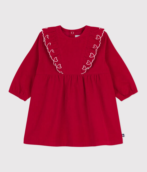 Robe b&eacute;b&eacute; en velours c&ocirc;tel&eacute; manches longues unie rouge