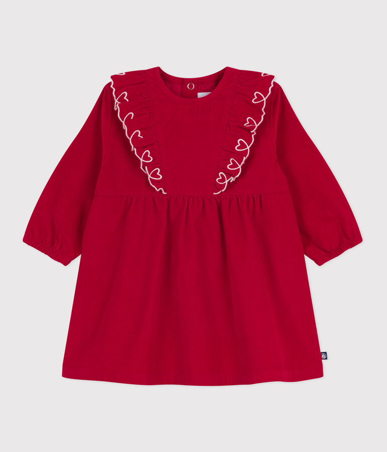 Robe b&eacute;b&eacute; en velours c&ocirc;tel&eacute; manches longues unie rouge TERKUIT
