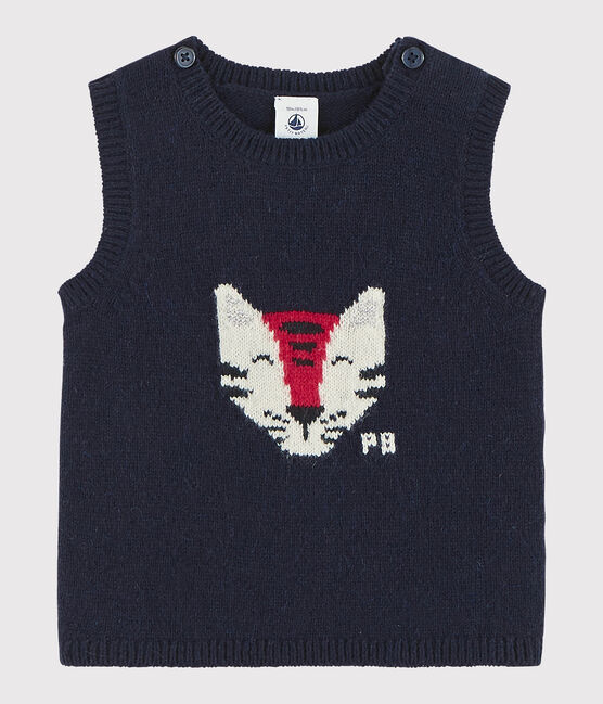 Pull bébé sans manches en tricot bleu SMOKING