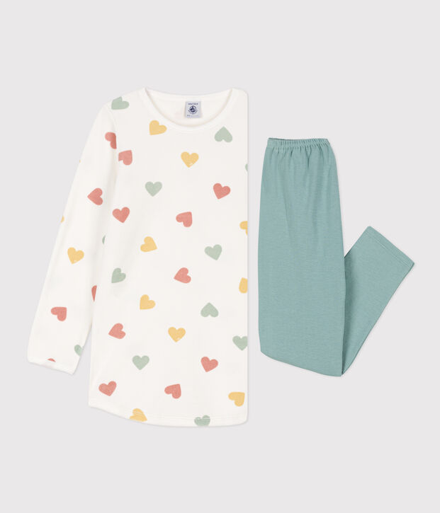 Chemise de nuit c&oelig;ur petite fille en velours blanc/multicouleur