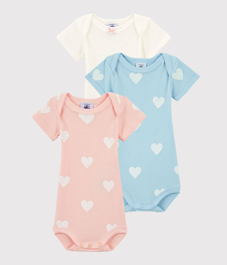 Lot de 3 bodies manches courtes pastel b&eacute;b&eacute; fille en coton biologique multicouleur