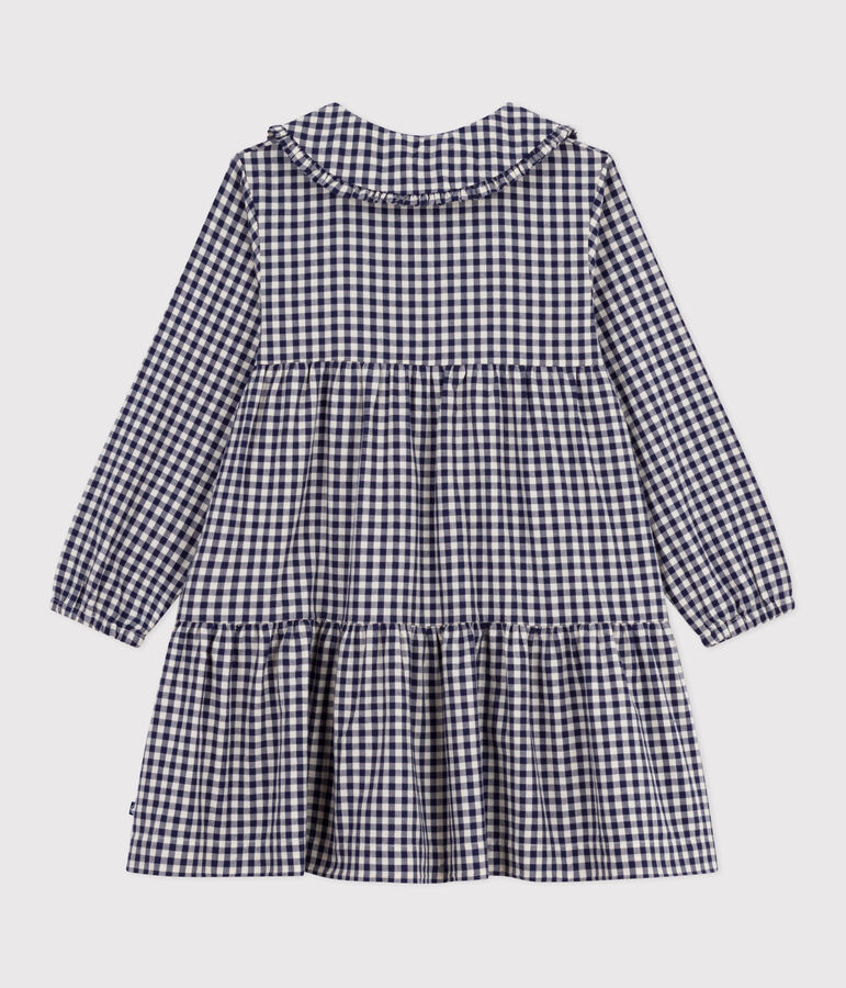 Robe enfant manches longues en flanelle &agrave; carreaux bleu SOIR/ MILK