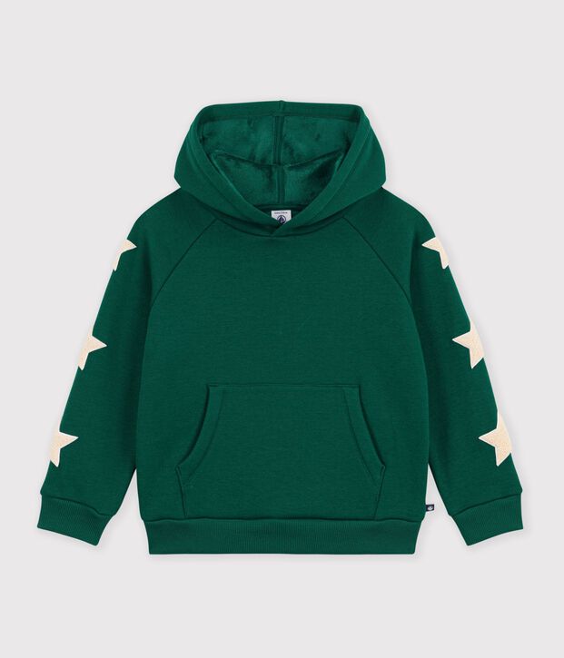 Sweatshirt &agrave; capuche enfant en coton uni vert fonc&eacute;