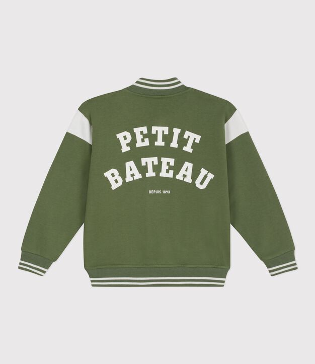 Veste teddy enfant en coton vert/&eacute;cru