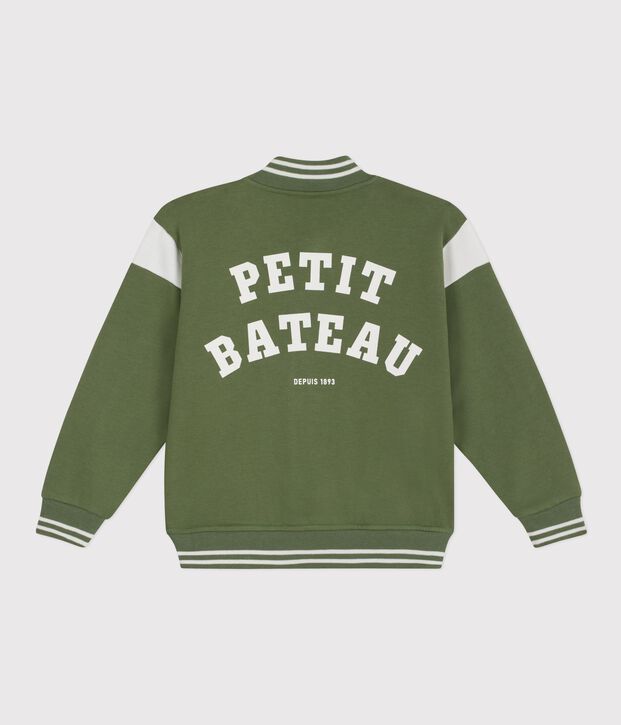 Veste teddy enfant en coton vert/&eacute;cru