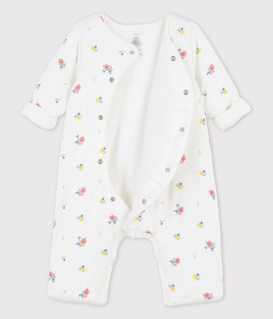 Combinaison longue imprimée en tubique bio bébé blanc MARSHMALLOW/ PAPAYE