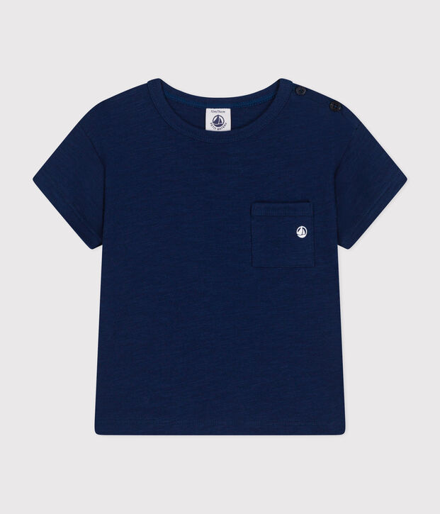 Tee-shirt manches courtes en jersey flamm&eacute; b&eacute;b&eacute; bleu fonc&eacute;