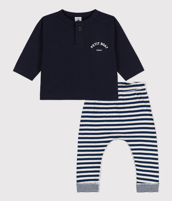 Ensemble cadeau bébé : tee-shirt et pantalon bleu SMOKING/blanc MARSHMALLOW