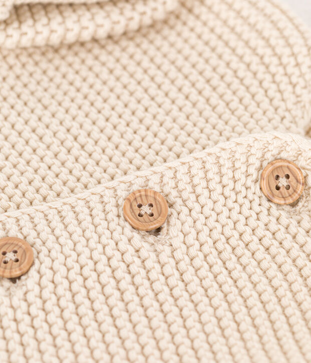 Cardigan b&eacute;b&eacute; tricot point mousse en coton &eacute;cru