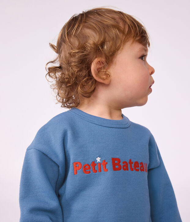 Sweatshirt b&eacute;b&eacute; en coton uni et sa broderie bleu