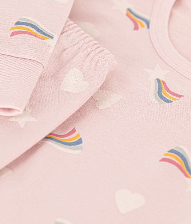Pyjama en molleton gratt&eacute; imprim&eacute; &eacute;toiles et c&oelig;urs enfant rose/multicouleur