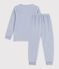Pyjama enfant en velours uni &agrave; motif skieurs bleu clair