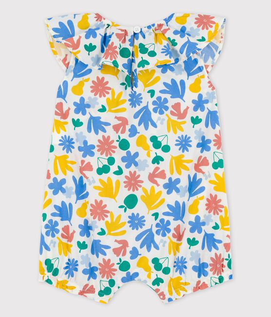 Combinaison courte imprimée fleuri en popeline bébé blanc MARSHMALLOW/blanc MULTICO