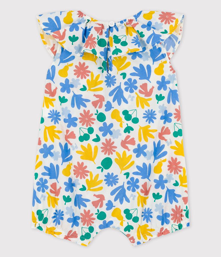 Combinaison courte imprim&eacute;e fleuri en popeline b&eacute;b&eacute; blanc/multicouleur