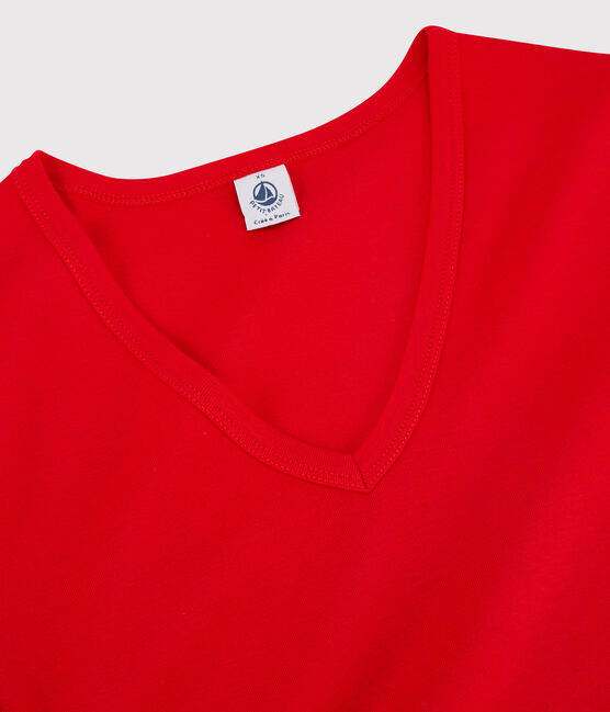 Tee-shirt L'ICONIQUE col V en coton Femme rouge PEPS