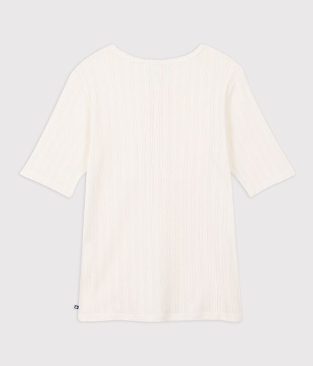 Tee-shirt femme en coton manches courtes uni blanc cass&eacute;