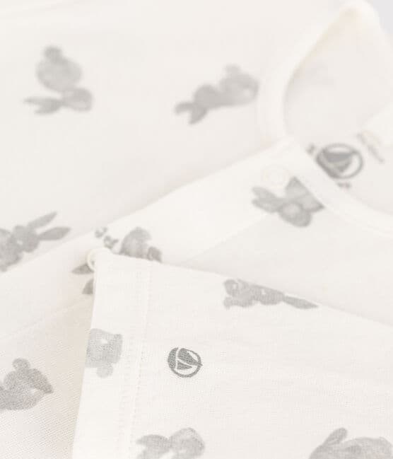 Pyjama bébé lapins en tubique blanc MARSHMALLOW/gris GRIS