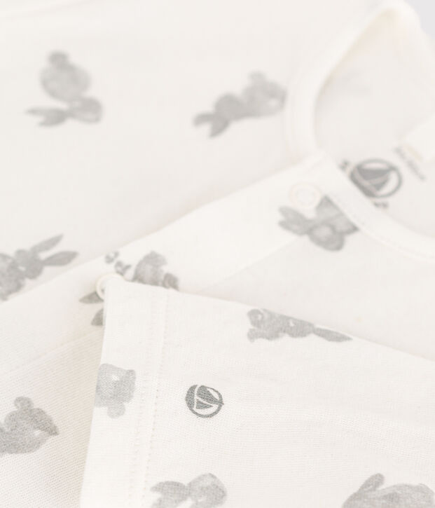 Pyjama b&eacute;b&eacute; lapins en tubique blanc/gris