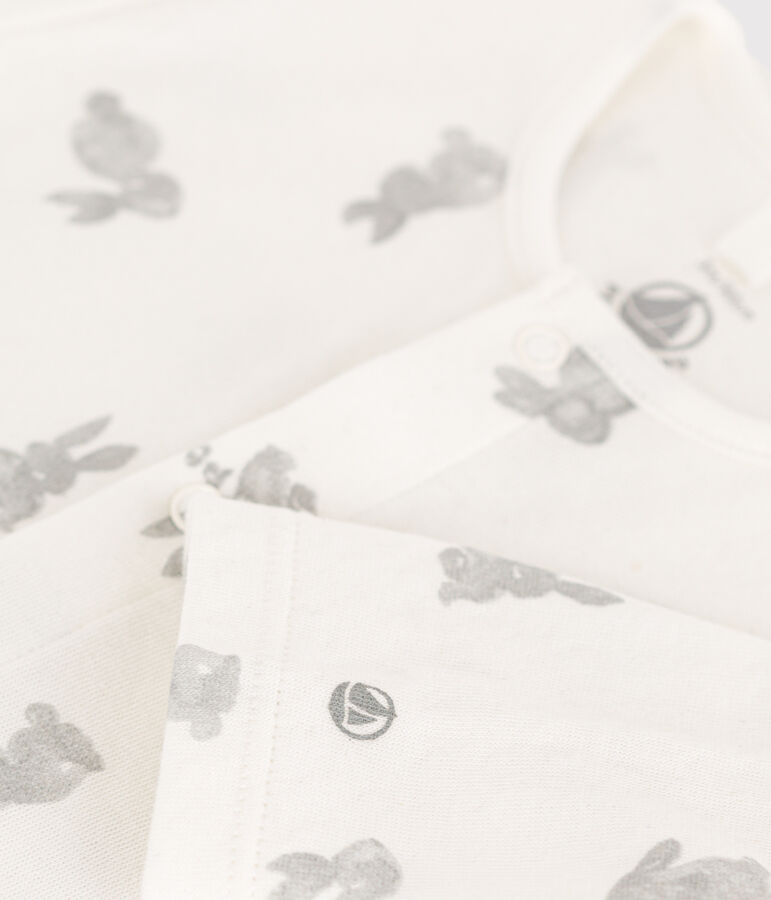 Pyjama b&eacute;b&eacute; lapins en tubique blanc/gris