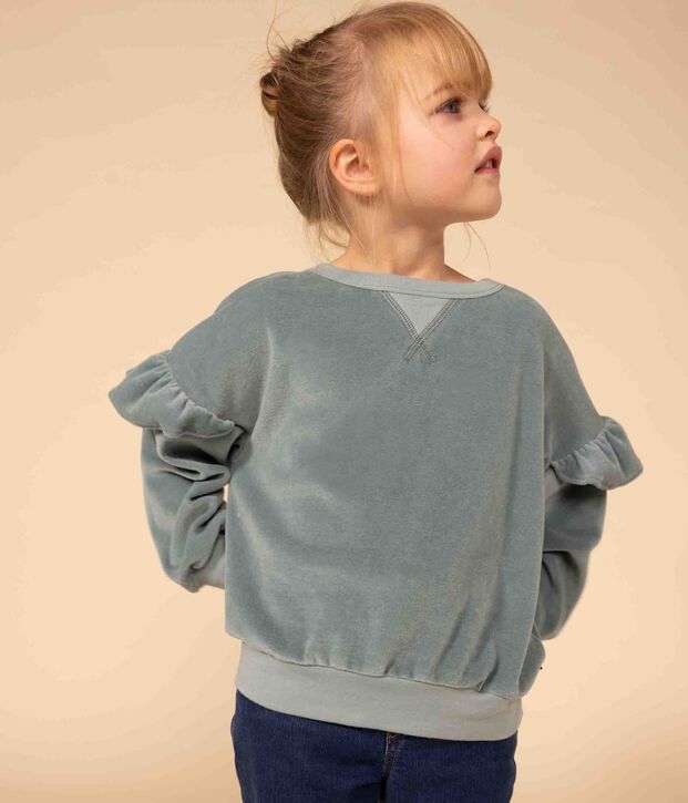Sweatshirt en bouclette velours unie enfant fille vert