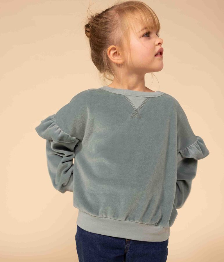 Sweatshirt en bouclette velours unie enfant fille vert BRUT
