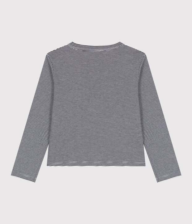 Cardigan enfant en coton &agrave; rayures bleu/blanc