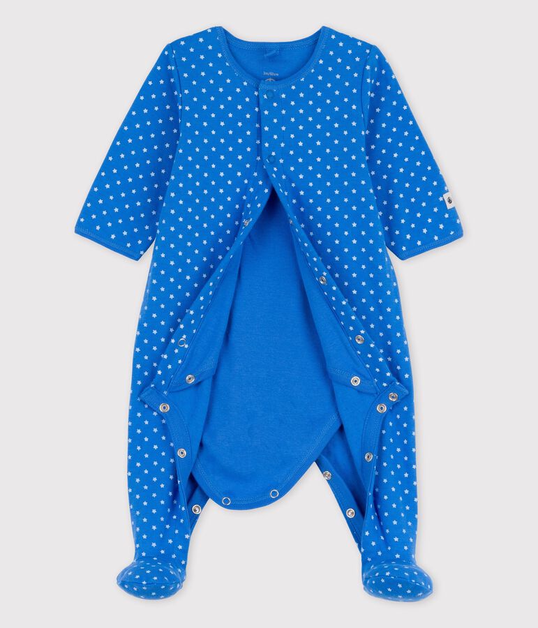 Bodyjama b&eacute;b&eacute; en coton biologique bleu BRASIER/gris MARSHMALLOW