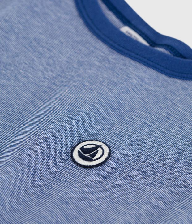 Tee-shirt enfant manches courtes en coton &agrave; rayures bleu/blanc