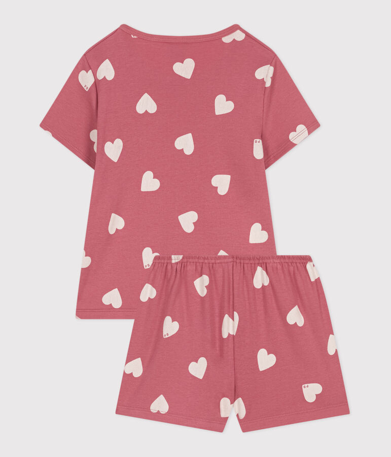 Pyjama short enfant en coton coeurs rose ROSEWOOD/ MARSHMALLOW