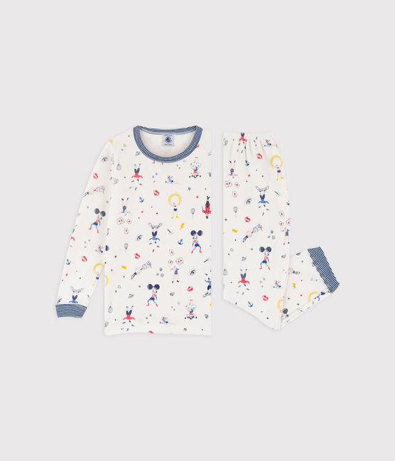 Pyjama imprimé festif petit garçon en velours blanc MARSHMALLOW/blanc MULTICO