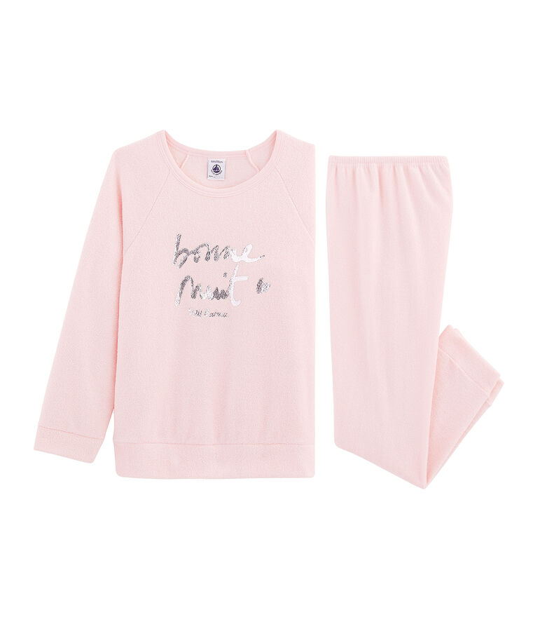Pyjama petite fille en bouclette &eacute;ponge gratt&eacute;e extra chaude rose