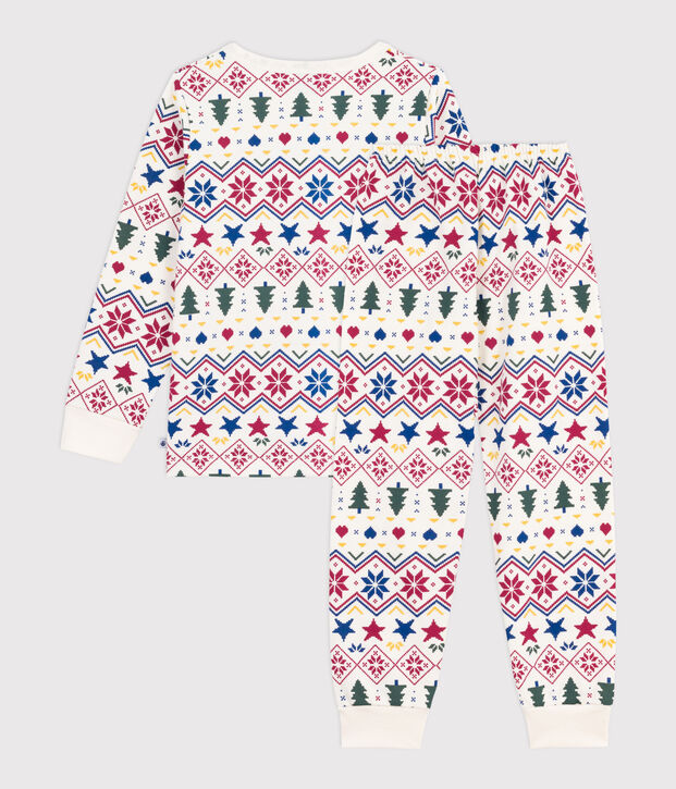 Pyjama enfant en molleton imprim&eacute; No&euml;l &eacute;cru/multicouleur