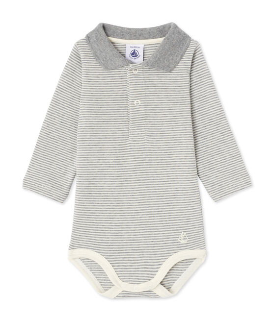Body bébé garçon en milleraies gris SUBWAY/beige COQUILLE