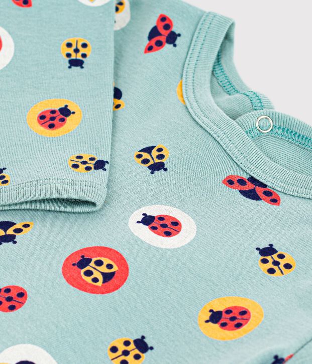 Pyjama b&eacute;b&eacute; en coton ouverture au dos imprim&eacute; coccinelles vert/jaune/multicouleur