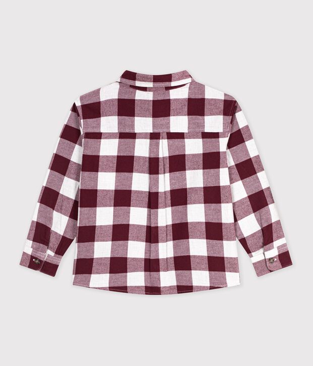Chemise enfant en coton &agrave; carreaux marron/beige
