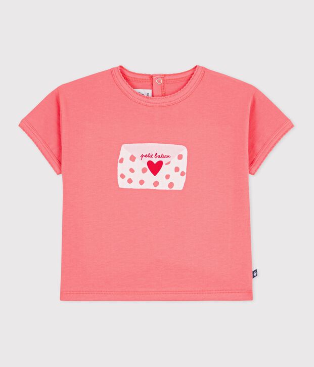 Tee-shirt b&eacute;b&eacute; en coton &agrave; manches courtes &agrave; motif corail