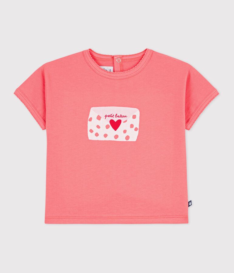 Tee-shirt b&eacute;b&eacute; en coton &agrave; manches courtes &agrave; motif rose