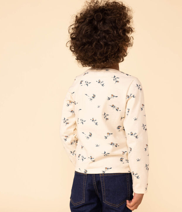 Tee-shirt manches longues en coton imprim&eacute; fleuri enfant fille &eacute;cru/multicouleur